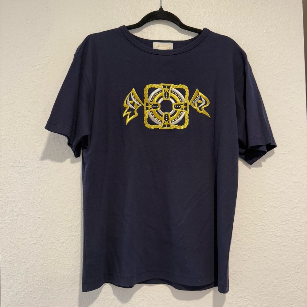 Vintage Nautical Navy and Gold Shirt Sleeve Shirt